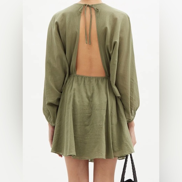 Loup Charmant Kitta Mini Dress Olive Green Linen Small - Picture 2 of 8